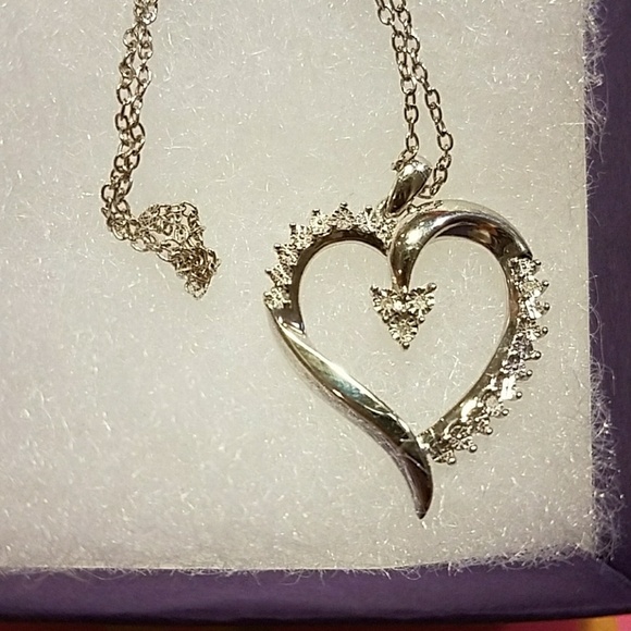 Sterling Silver Heart Diamond Accent 925 N… - Picture 1 of 6